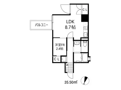 ネクストステージ神戸元町(1LDK/8階)の間取り写真