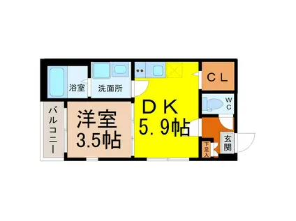 ハーモニーテラス露橋III(1DK/3階)の間取り写真