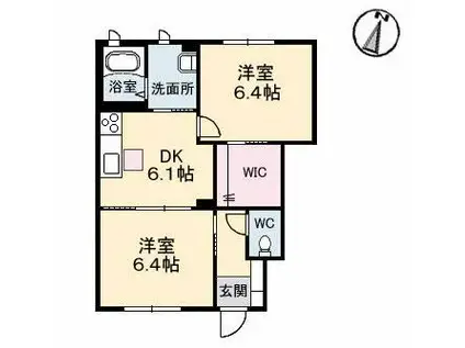 シャーメゾンきびじA棟(2DK/1階)の間取り写真