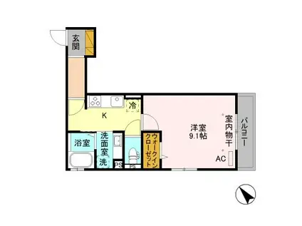 ライトグリーン鶴賀(1K/3階)の間取り写真