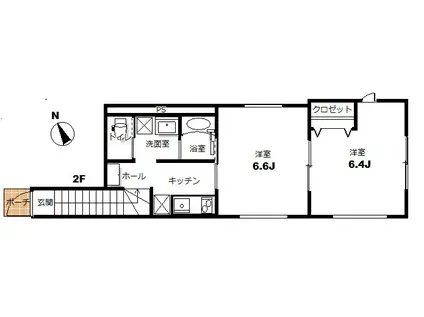 LAE LEA本町(2K/2階)の間取り写真