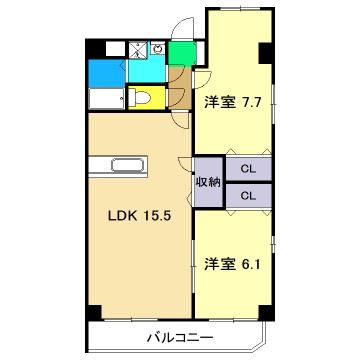 クレール中水道(2LDK/2階)の間取り写真