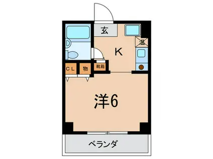 ロイヤルコート六甲桜ケ丘(1K/2階)の間取り写真
