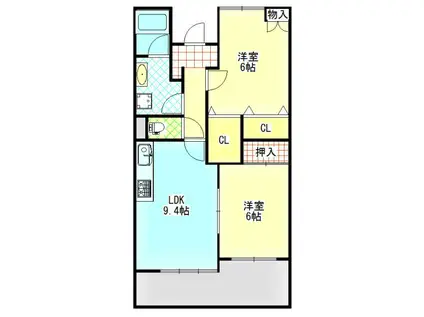 中央ハイツ海老塚(2LDK/11階)の間取り写真