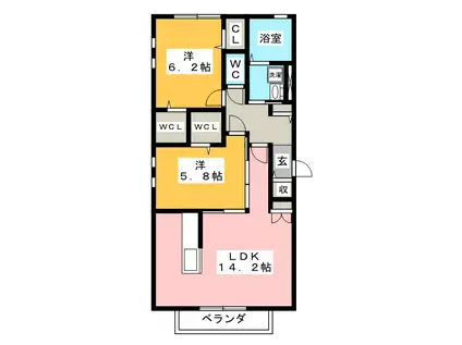 パルオン B(2LDK/1階)の間取り写真