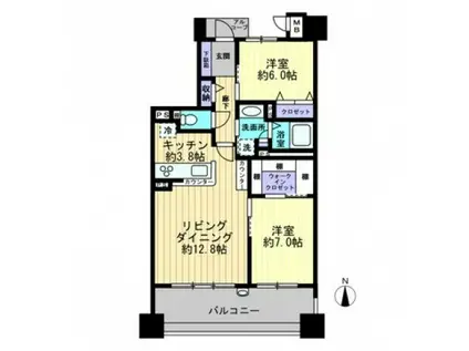 サーパス倉敷鶴形(2LDK/2階)の間取り写真