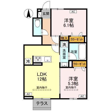 ウィル・クレスト II(2LDK/1階)の間取り写真