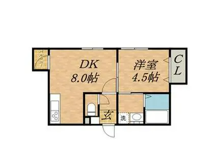 グランディール学園前(1LDK/1階)の間取り写真