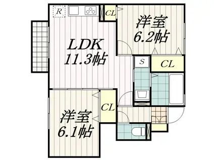 ヴェルドミール Ⅴ(2LDK/1階)の間取り写真