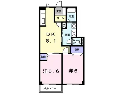 グランディス(2DK/1階)の間取り写真