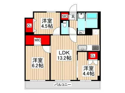メゾンドオンディーヌ(3LDK/3階)の間取り写真