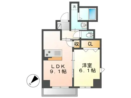 THE BLOSSOM 新栄(1LDK/3階)の間取り写真