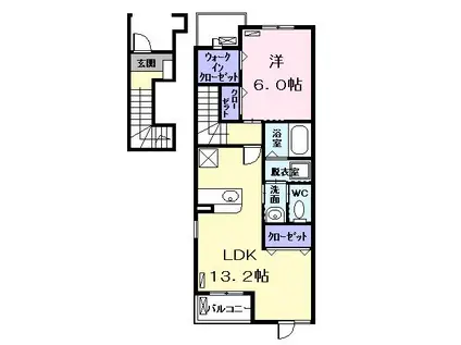 ラルジュ・ツカサ・プロシャン(1LDK/2階)の間取り写真