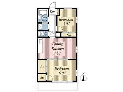 フォンテーヌ宇田川(2DK/3階)の間取り写真