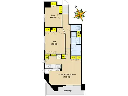 東急ドエル・アルス小石川(2LDK/10階)の間取り写真