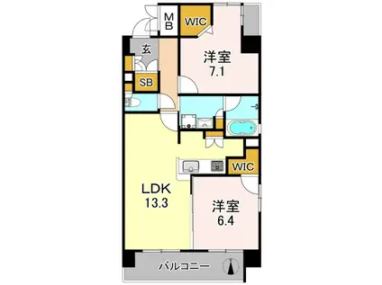 グランサンク背戸口(2LDK/6階)の間取り写真