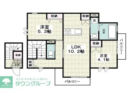 シーリン横浜(2LDK/2階)の間取り写真