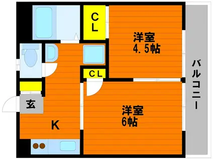 ガーディニアシティI(2K/2階)の間取り写真