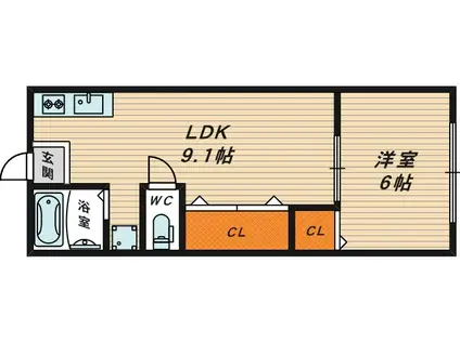 ウエストヒルズ都島(1LDK/2階)の間取り写真