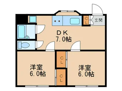 エレガンス5(2DK/3階)の間取り写真