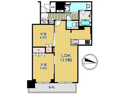 ブランズタワー梅田ノース(2LDK/29階)の間取り写真