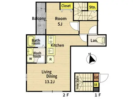 カモナジョイナス(1LDK/2階)の間取り写真