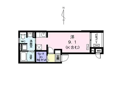 コントレイル(ワンルーム/2階)の間取り写真