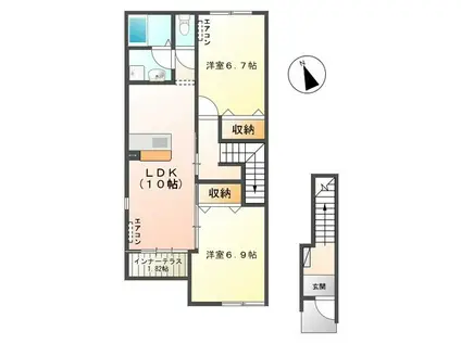 リッチ・フォンテーヌ(2LDK/2階)の間取り写真