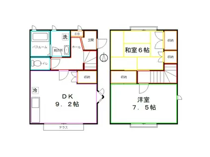U&U A棟(2DK/1階)の間取り写真