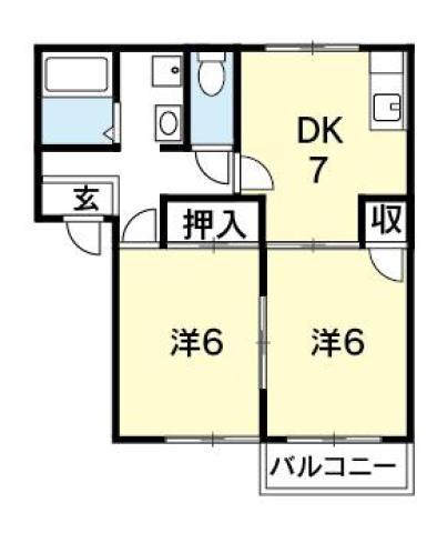 ヴィラ・コート沖洲(2DK/2階)の間取り写真