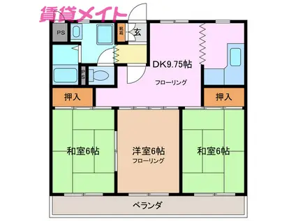 第一杉の木ハイツ(3DK/1階)の間取り写真