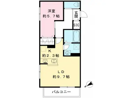 ルリエ目黒中央町(1LDK/2階)の間取り写真