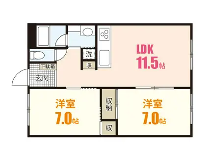 EST中筋(2LDK/1階)の間取り写真