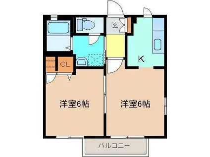 プレミール B棟(2K/2階)の間取り写真