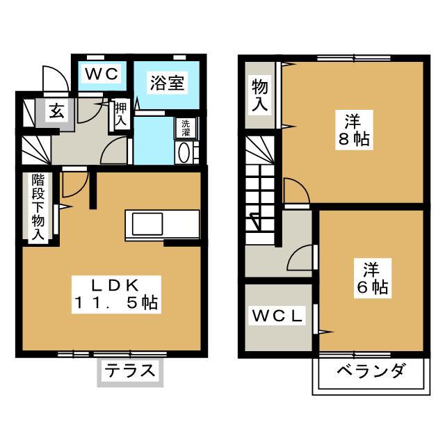 リジェール風間 C棟(2LDK/1階)の間取り写真