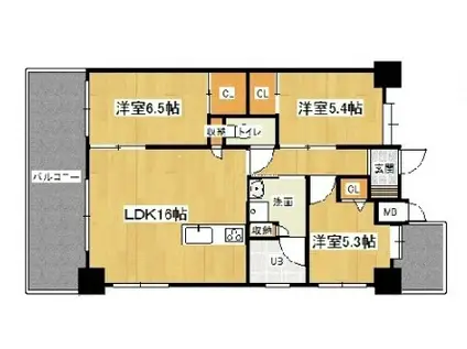 ウイングス三萩野(3LDK/14階)の間取り写真