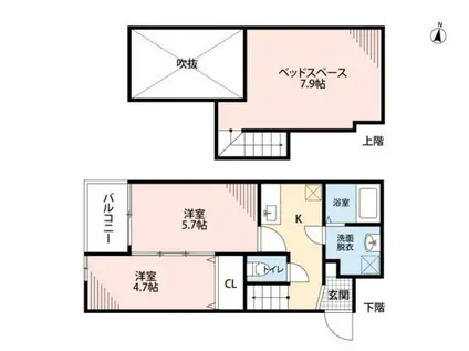 コンフォートベネフィス・ジオ貝塚駅前(2K/2階)の間取り写真