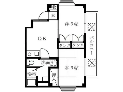 ハイツウェルネス2相模大野(2DK/2階)の間取り写真