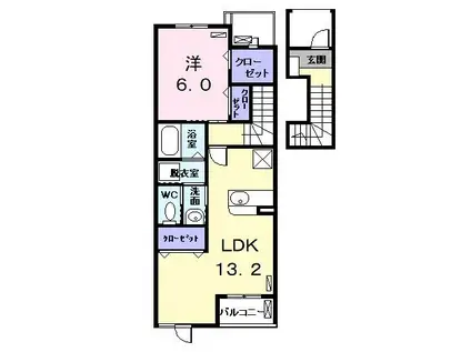 ラルジュ・ツカサ・プロシャン(1LDK/2階)の間取り写真