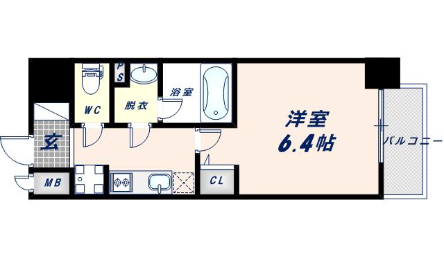 グランパシフィック巽中(1K/2階)の間取り写真