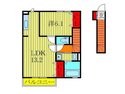 ボヌールヴィラ(1LDK/2階)の間取り写真