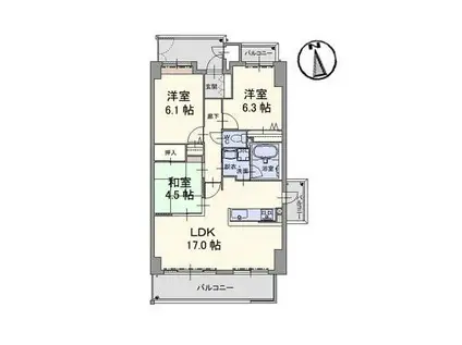グランマスト伊島(3LDK/2階)の間取り写真