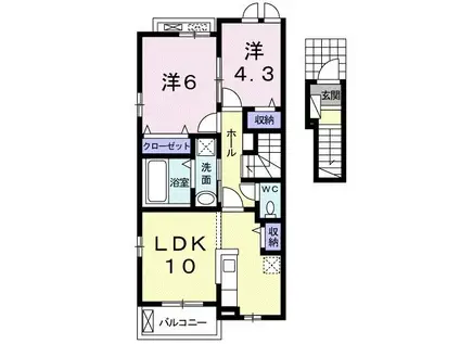 プラシードカーサB(2LDK/2階)の間取り写真