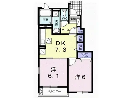 グランリアン II(2DK/1階)の間取り写真