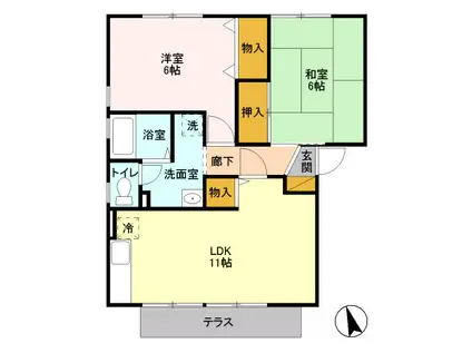 ネオ・アヴァンセ五代五番館(2LDK/1階)の間取り写真