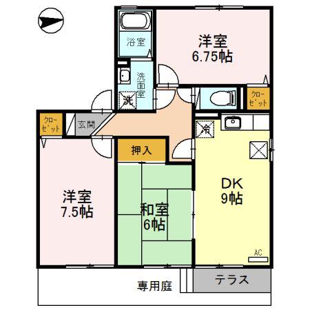 パレーシャルラフォーレ(3DK/1階)の間取り写真