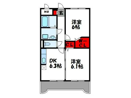ジュネスパラシオン豊原II(2DK/3階)の間取り写真