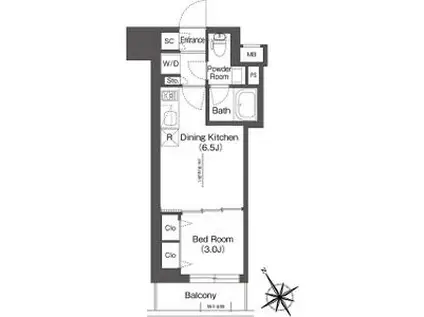 BLUROCK後楽園(1DK/15階)の間取り写真