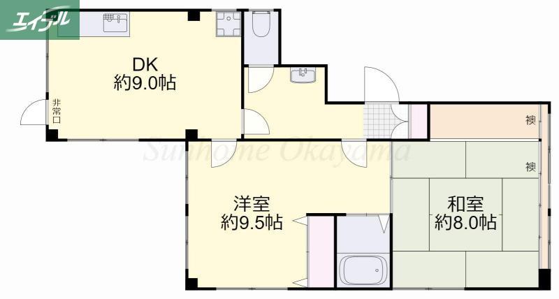 SUNGARDEN野田屋町II(2DK/4階)の間取り写真
