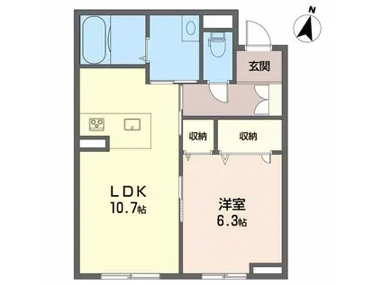 アルフラット河内町(1LDK/1階)の間取り写真